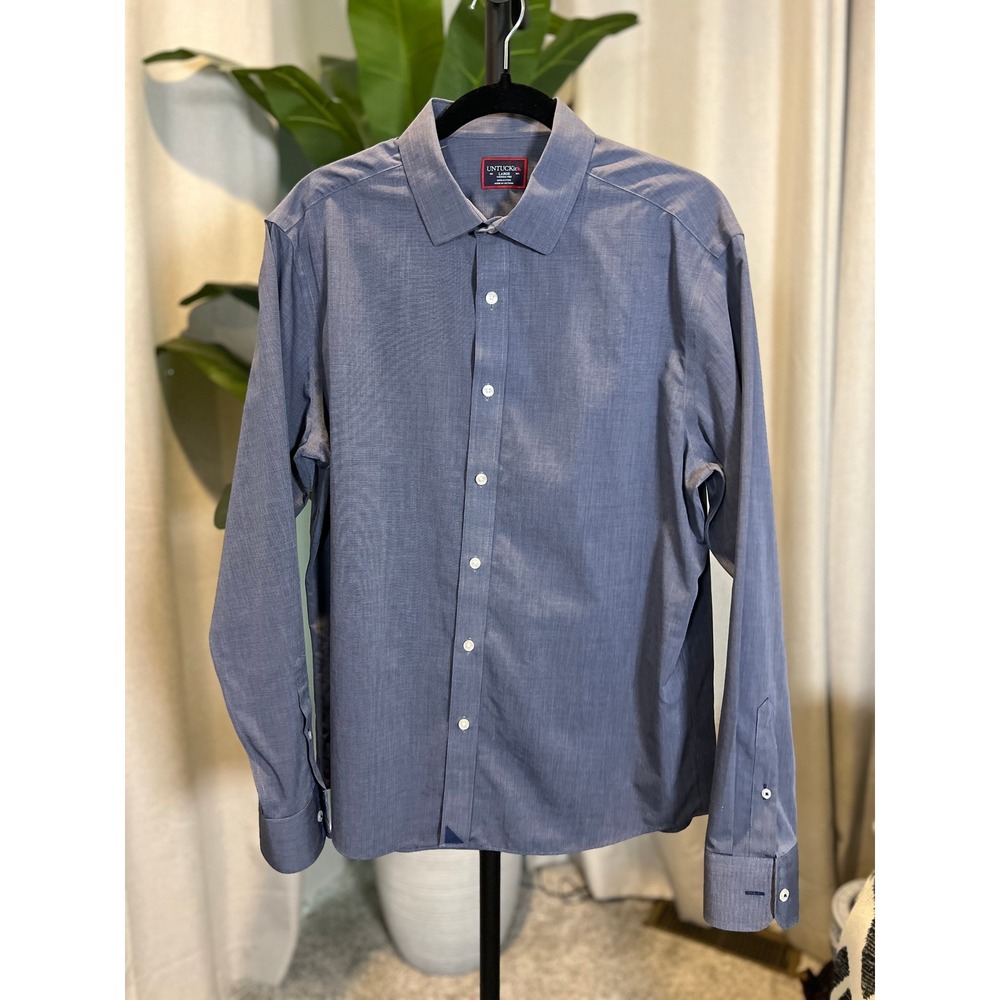 UNTUCKit Mens Large Blue Wrinkle Free Cotton Long Sleeve Button Down Shirt